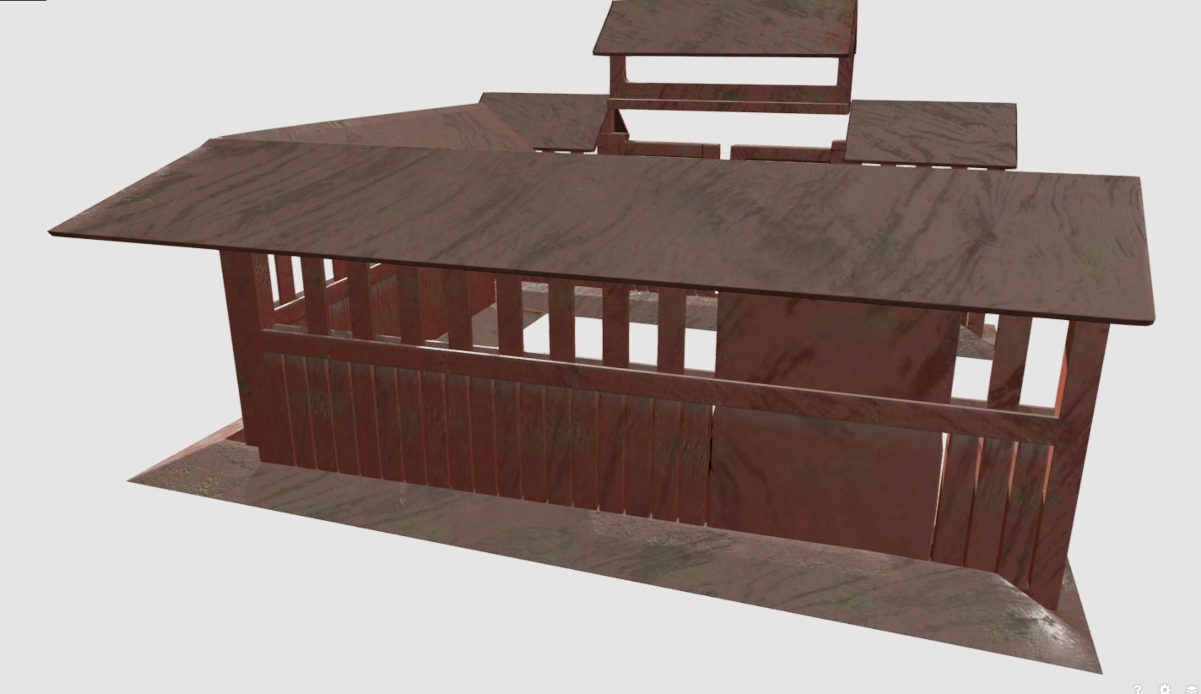 Japanese style fence and door set Low-poly 3D model_1