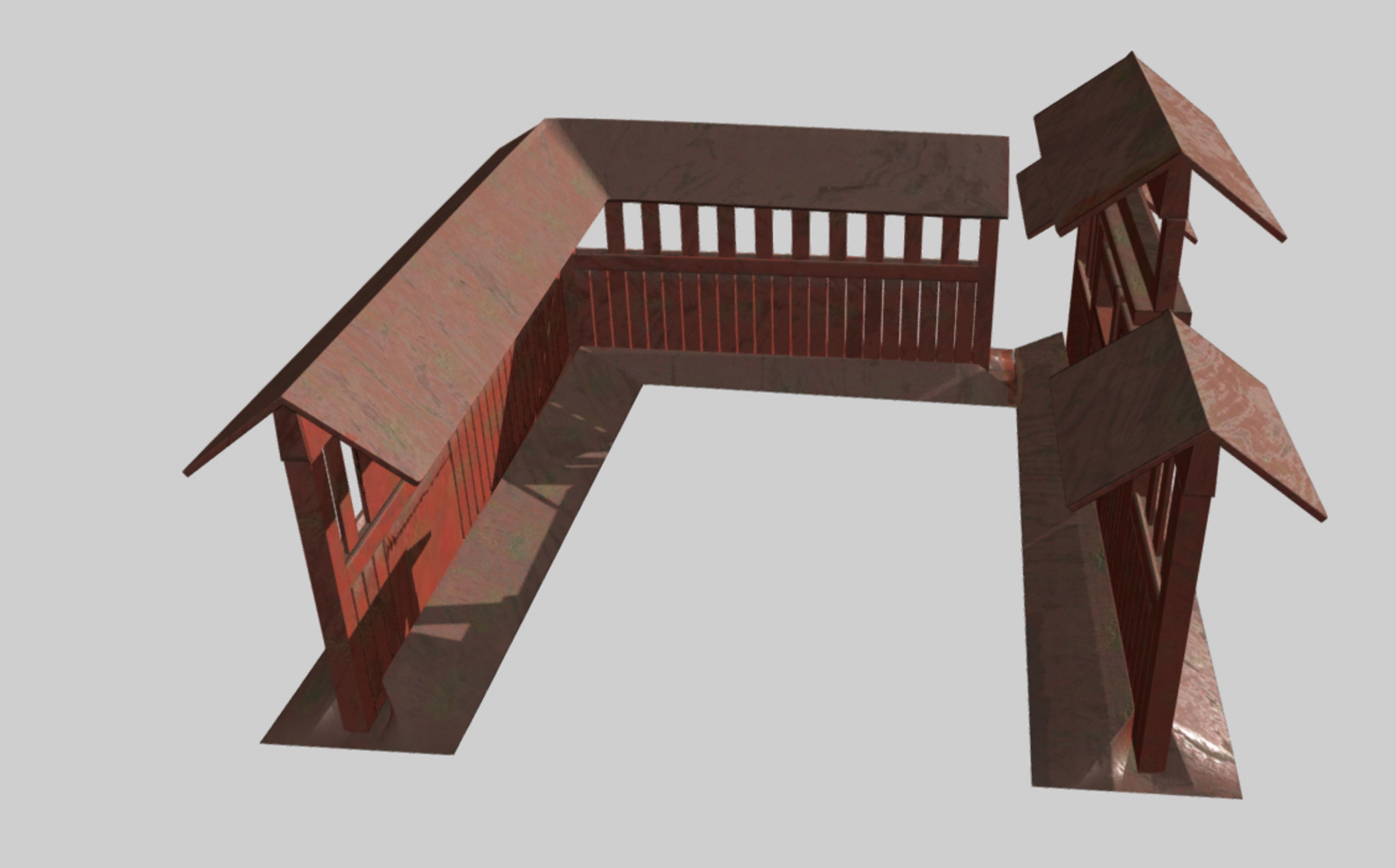 Japanese style fence and door set Low-poly 3D model_2