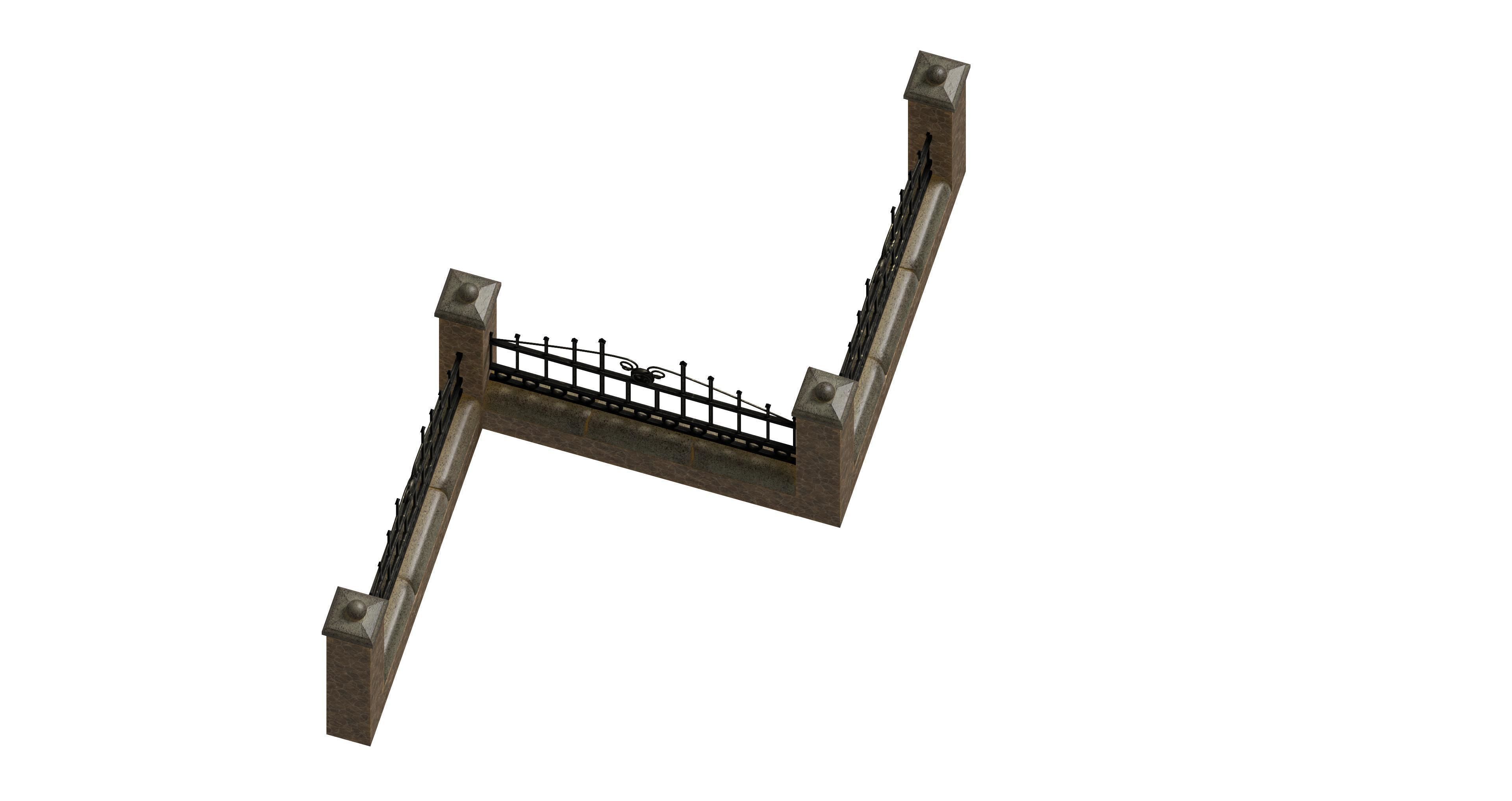 Brick and concrete wall fence set Low-poly 3D model_3