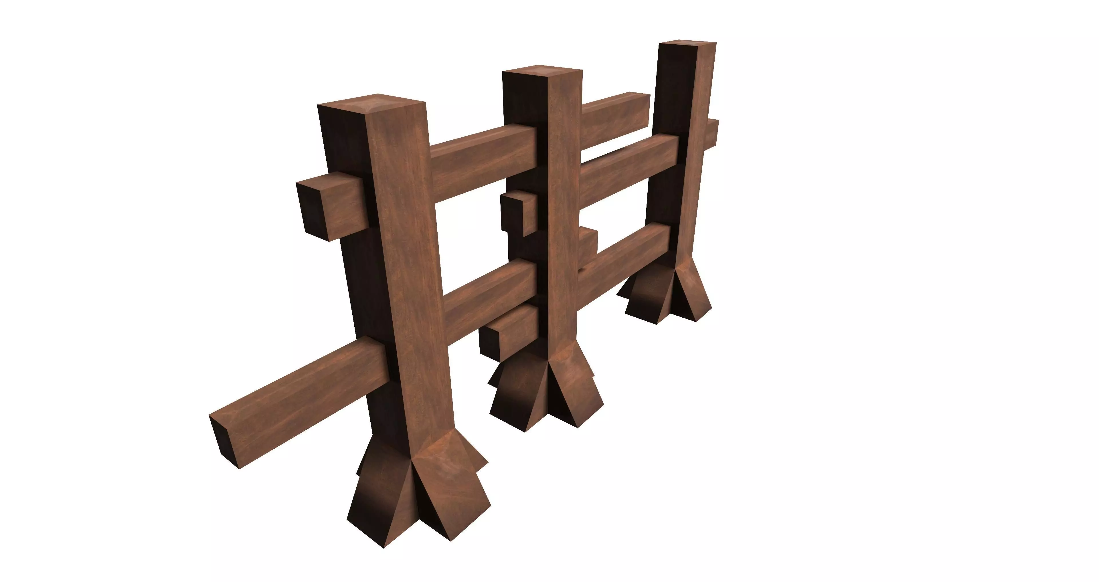 Modular wooden fence set Low-poly 3D model_0