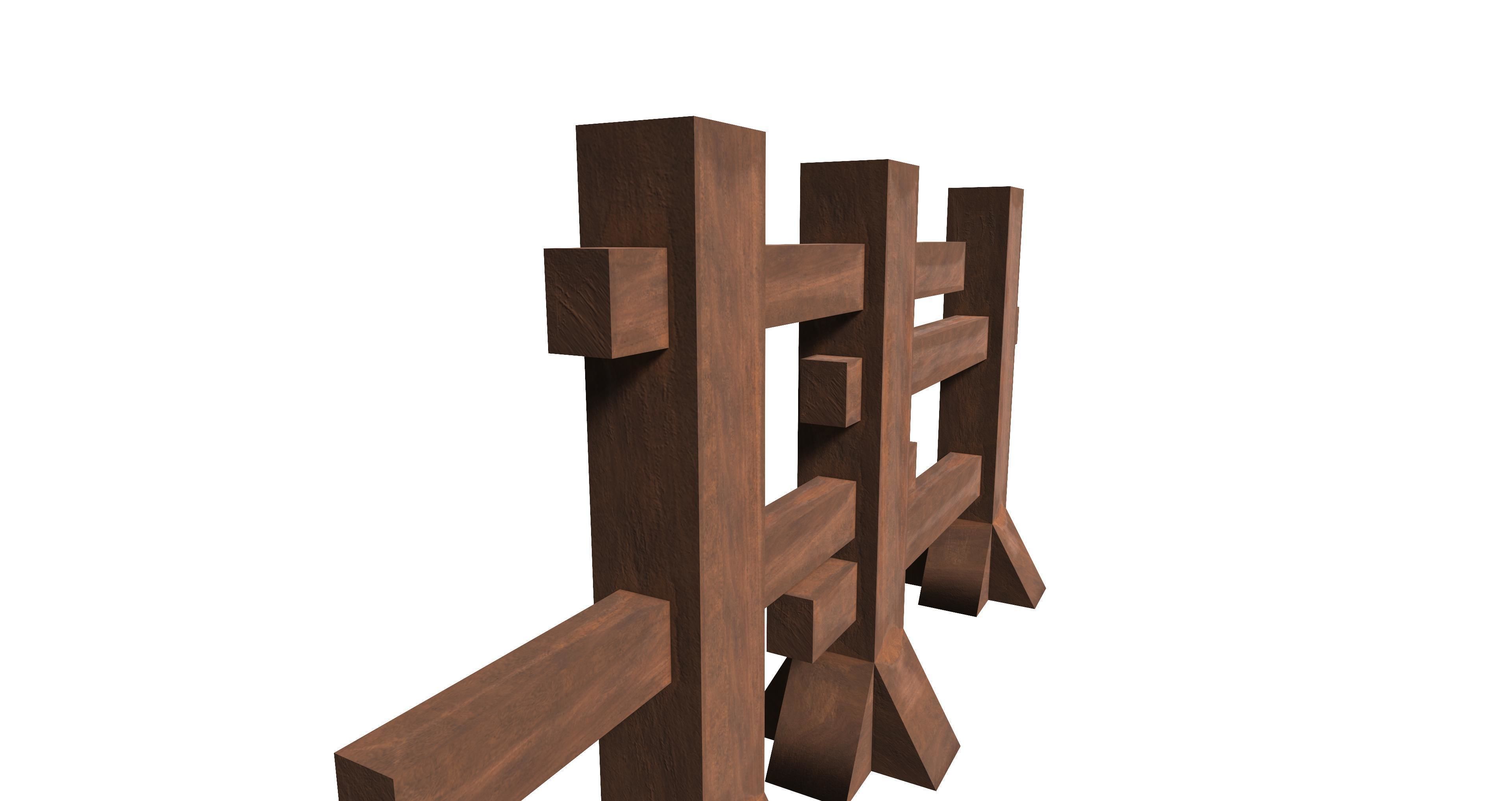 Modular wooden fence set Low-poly 3D model_2