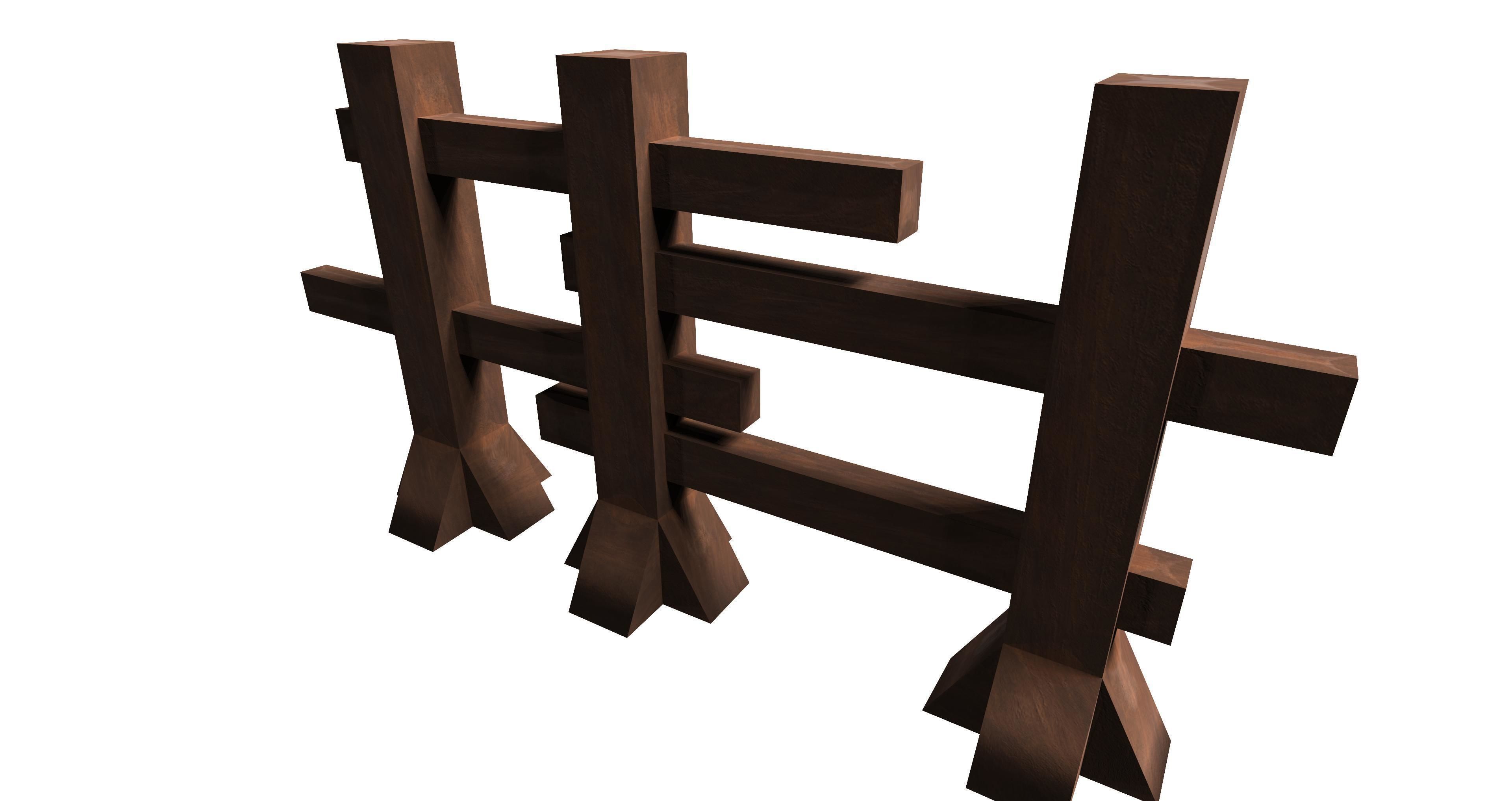 Modular wooden fence set Low-poly 3D model_1