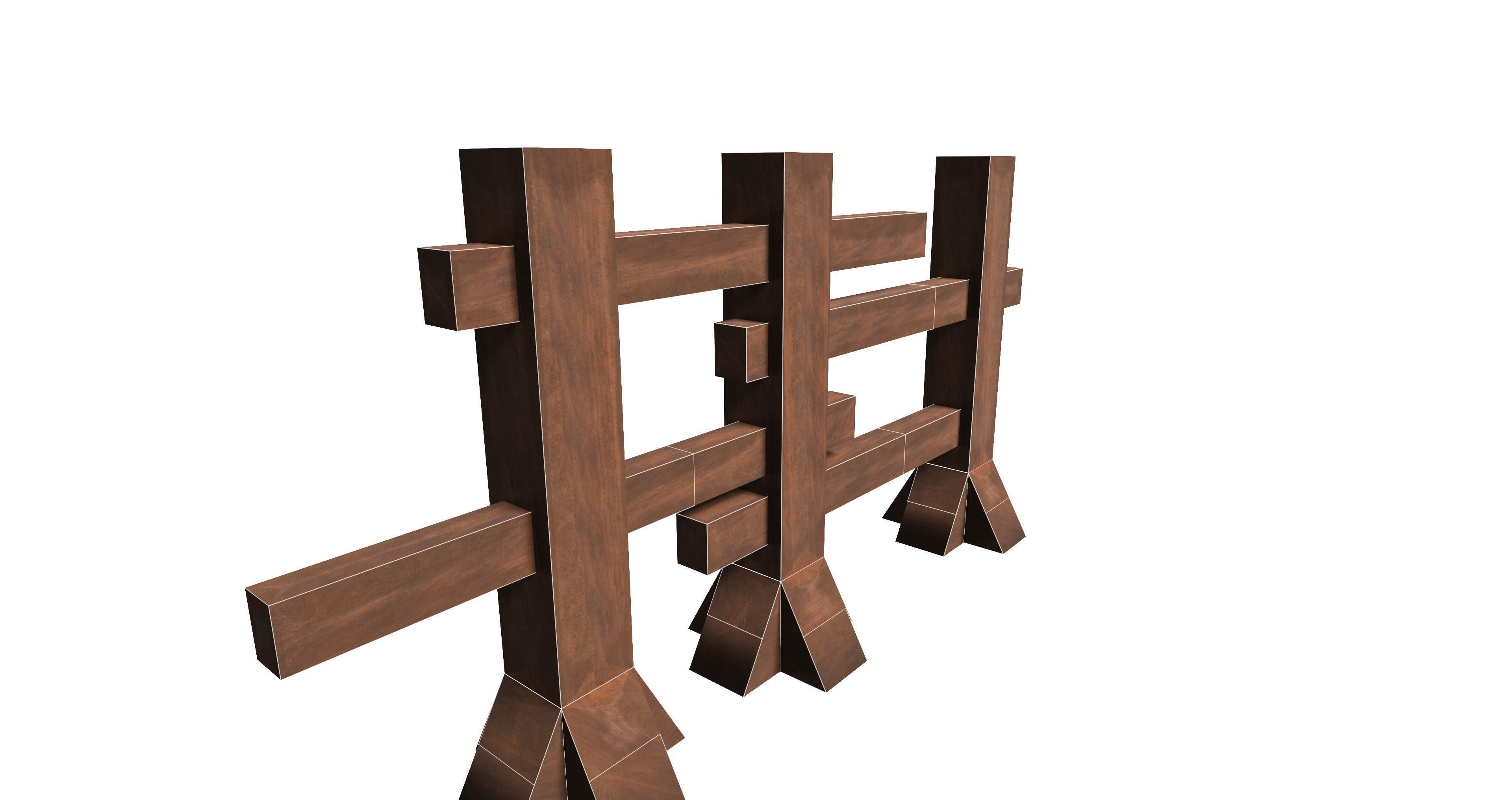 Modular wooden fence set Low-poly 3D model_3