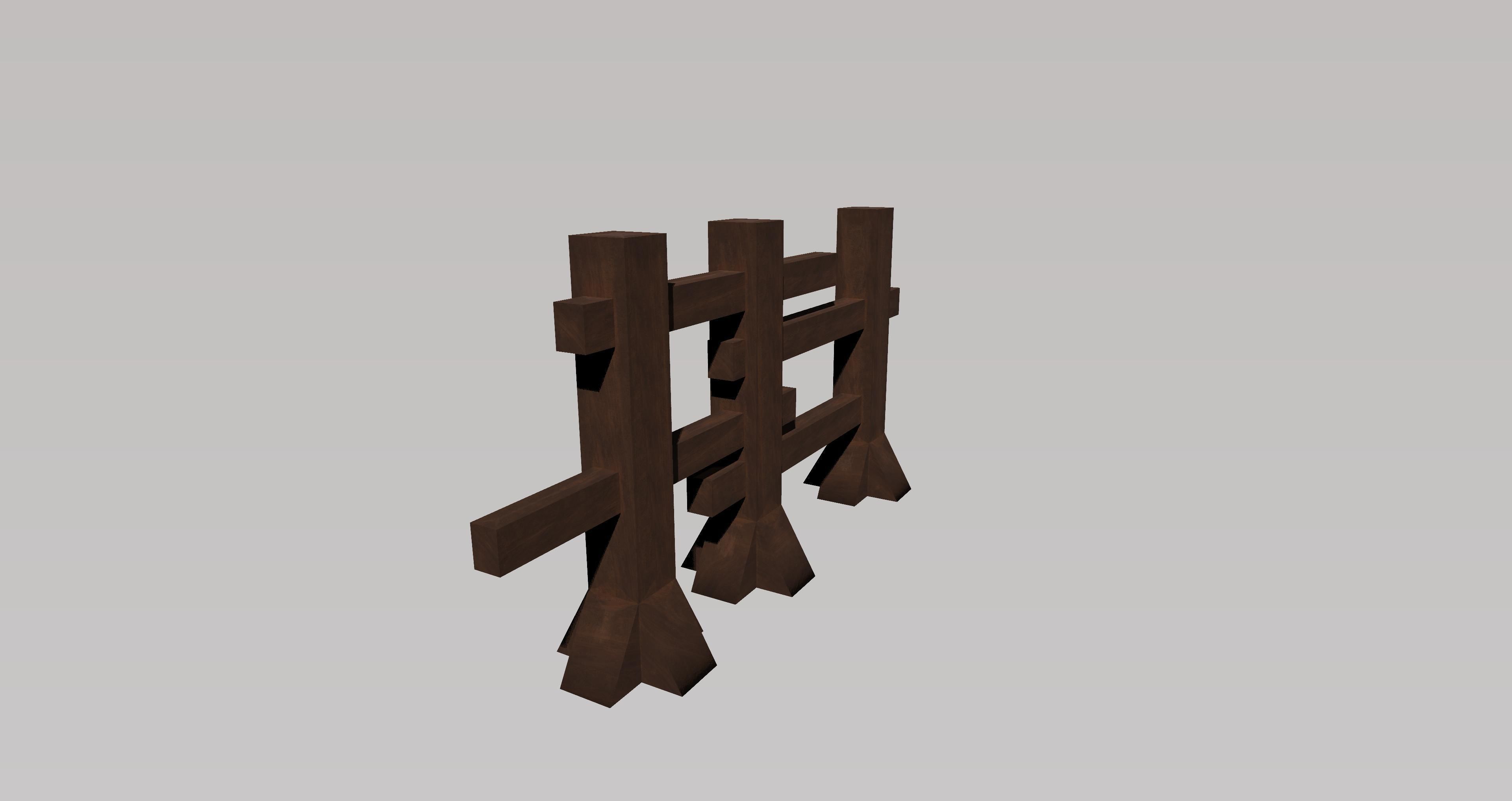 Modular wooden fence set Low-poly 3D model_4