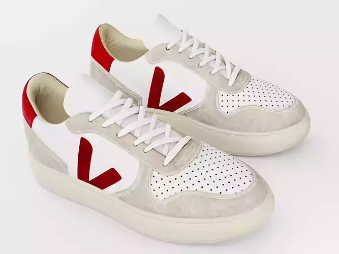 Casual Sneaker Leather Veja Style - White Red Beige