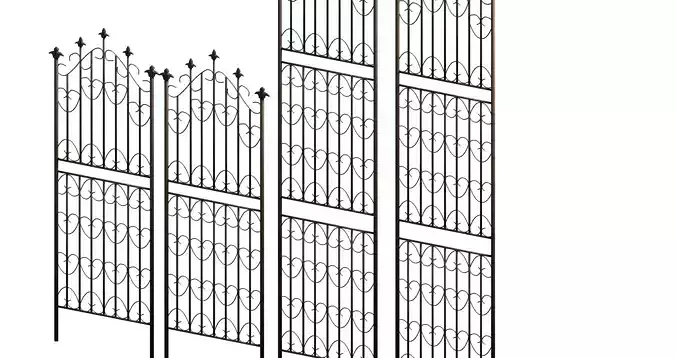Modular wrought iron fence set Low-poly 3D model