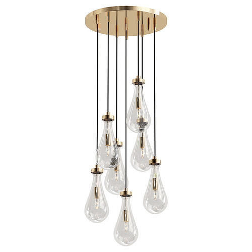 Raindrop chandelier with five glass bulbs hanging from ceiling 3D model