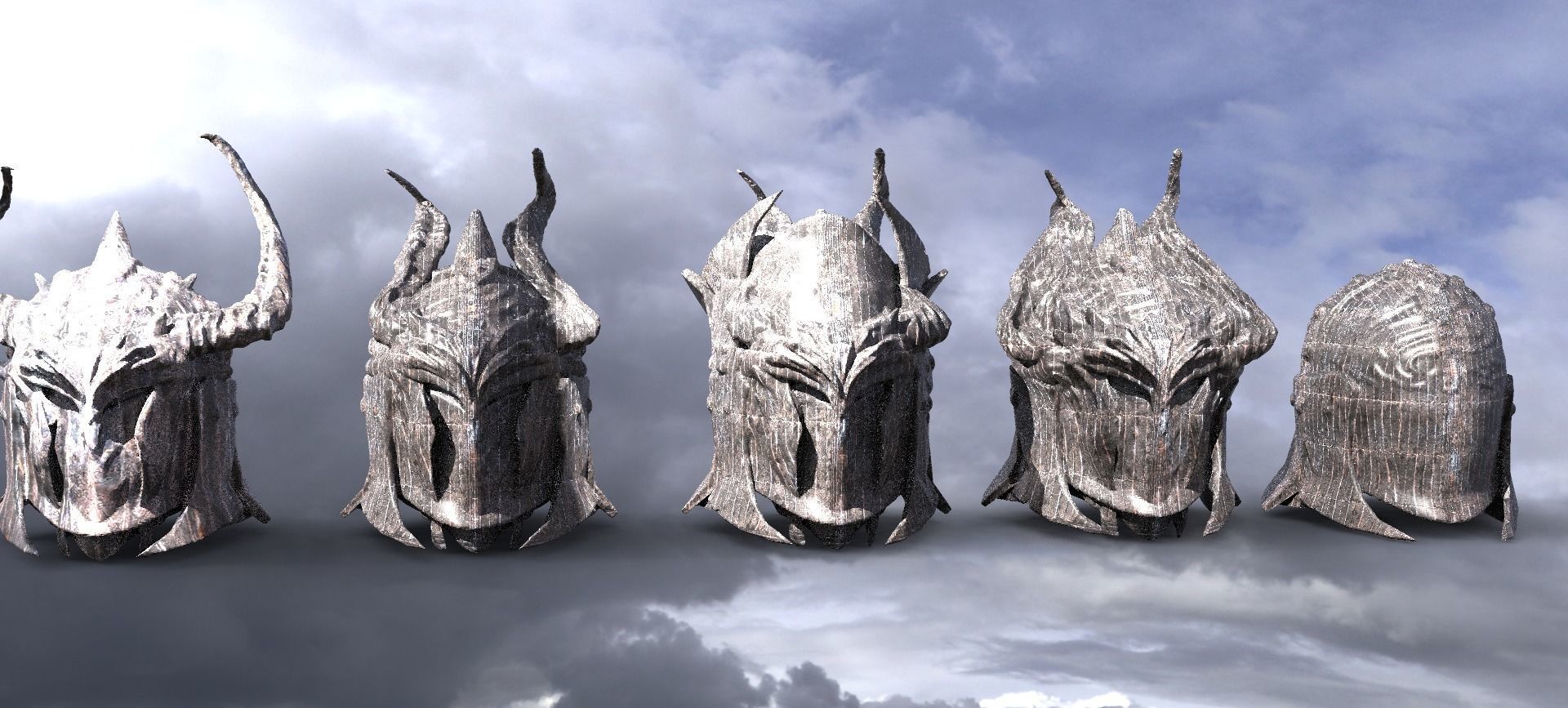 Dark baroque Iron mask helmet collection 5 models 3D model_1