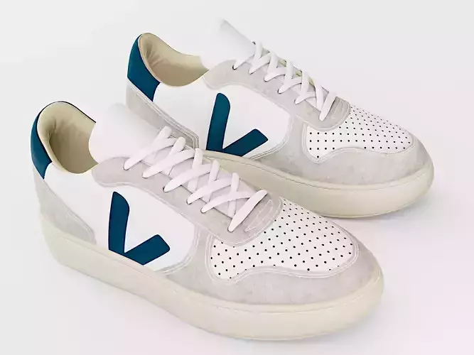 Casual Sneaker Leather Veja Style - White Blue Beige