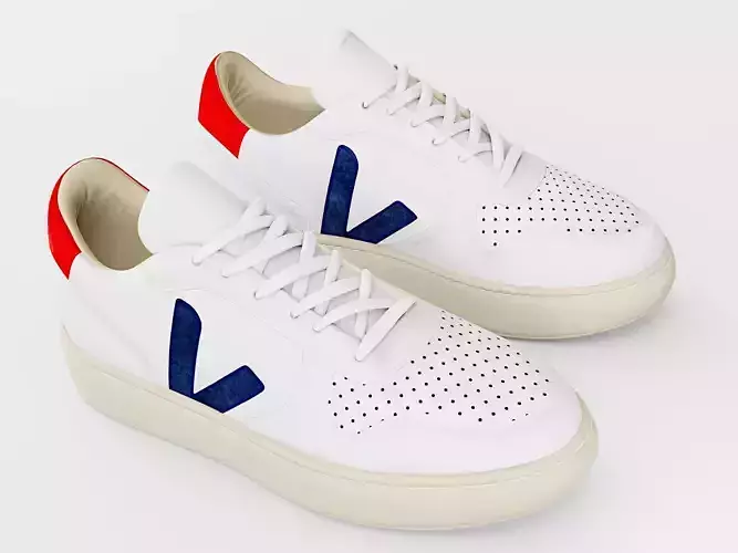 Casual Sneaker Leather Veja Style - White Red Blue