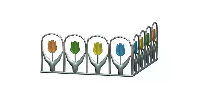 Modular tulip style flower fence set Low-poly 3D model