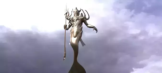 Low poly Merman statue 3 3D model