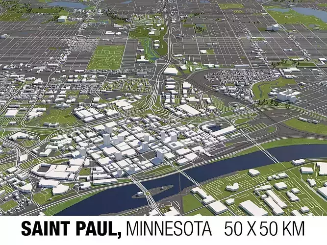 Saint Paul Minnesota USA 50x50km 3D City Map