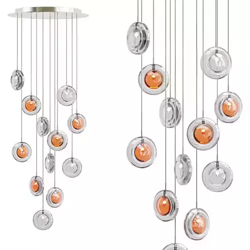 lenss glass chandelier with orange balls hanging from it 3D model