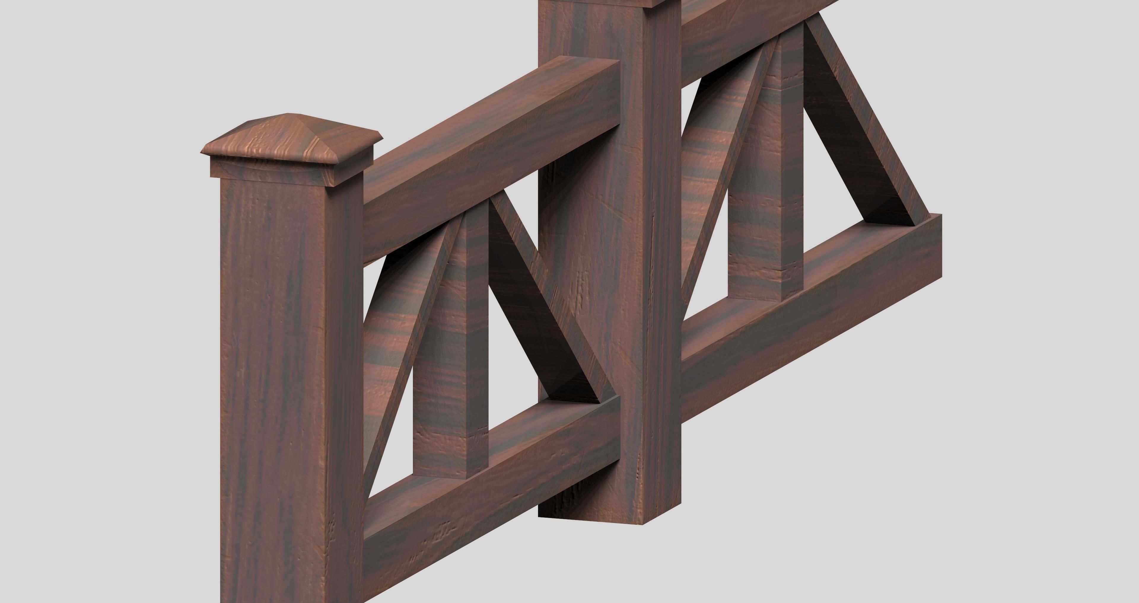 Modular wooden fence set Low-poly 3D model_1