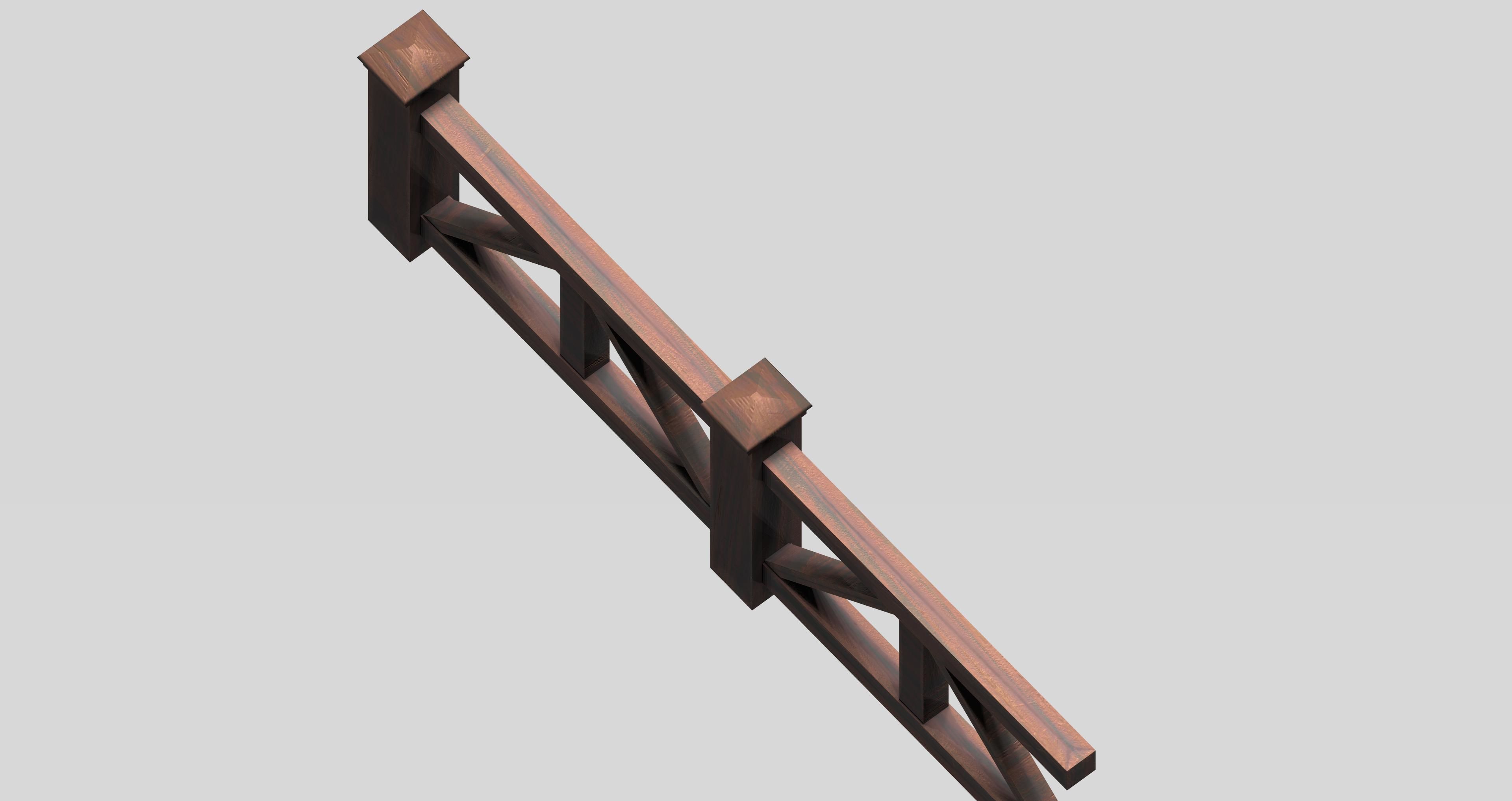 Modular wooden fence set Low-poly 3D model_3