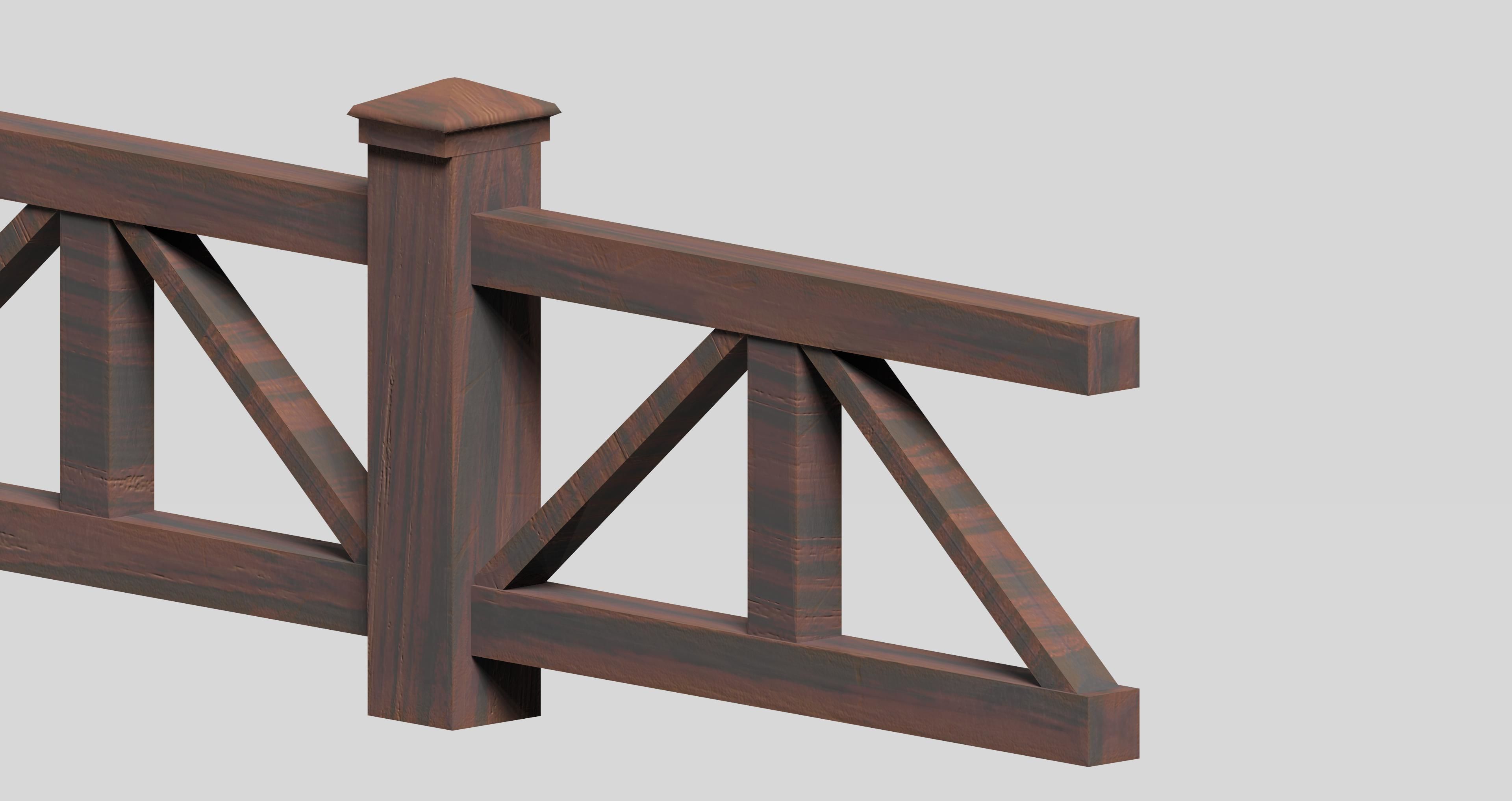 Modular wooden fence set Low-poly 3D model_2