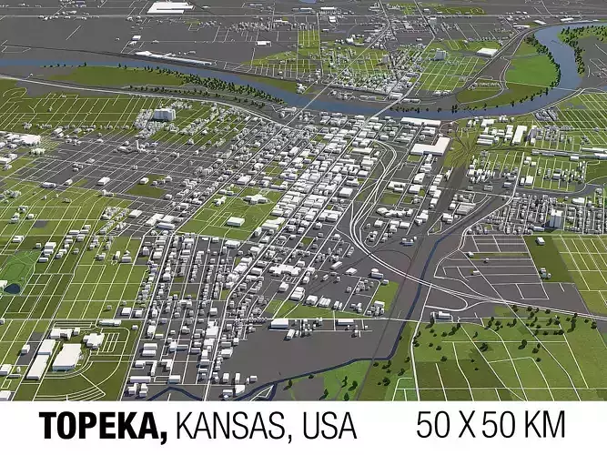 Topeka Kansas USA 50x50km 3D City Map