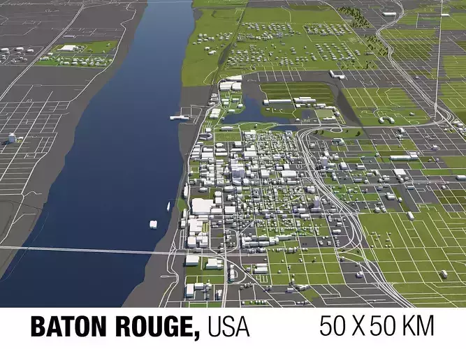 Baton Rouge Louisiana 50x50km 3D City Map