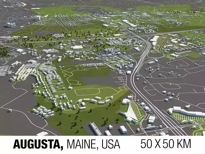 Augusta Maine USA 50x50km 3D City Map