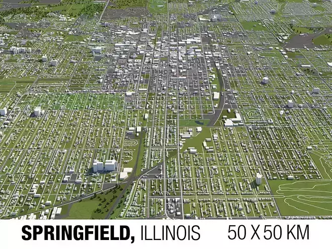 Springfield Illinois USA 50x50km 3D City Map 3D model