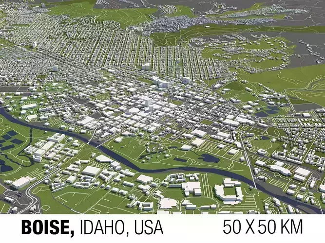 Boise Idaho USA 50x50km 3D City Map 3D model