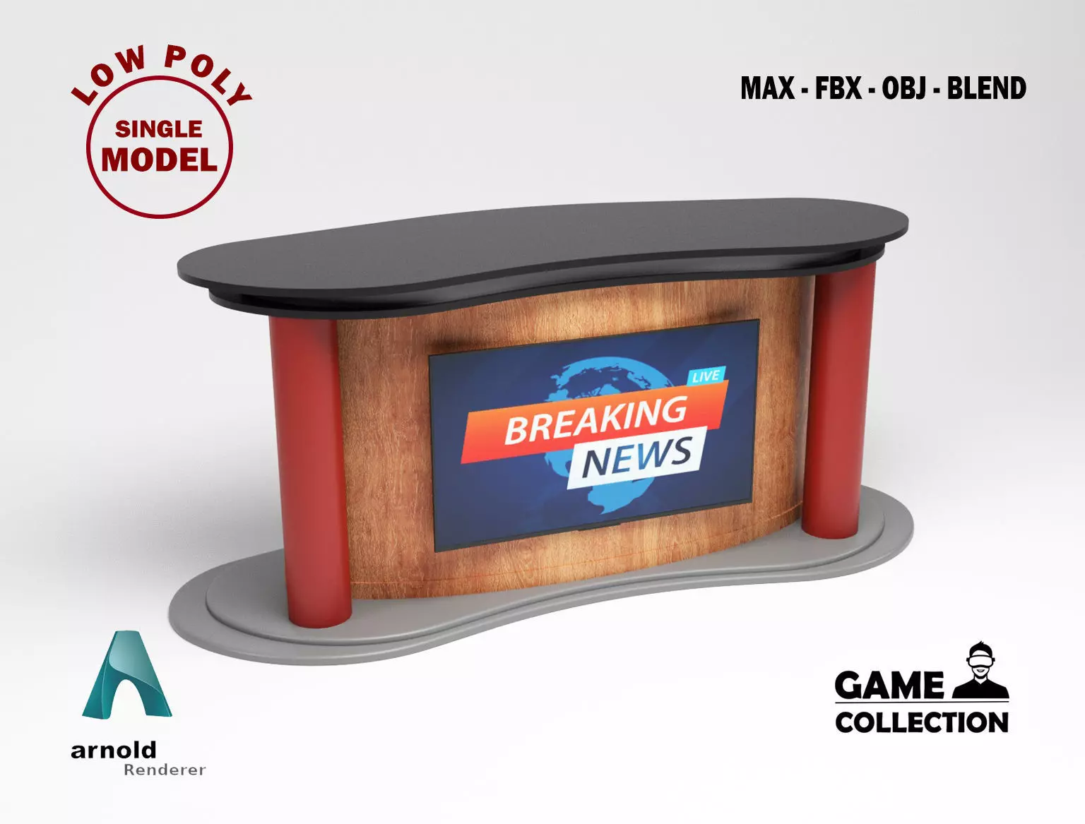 Tv set desk 2 Low-poly 3D model_0