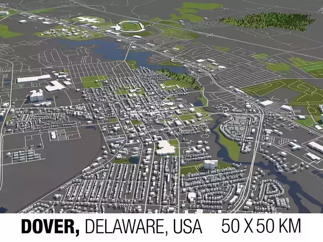 Dover Delaware USA 50x50km 3D City Map