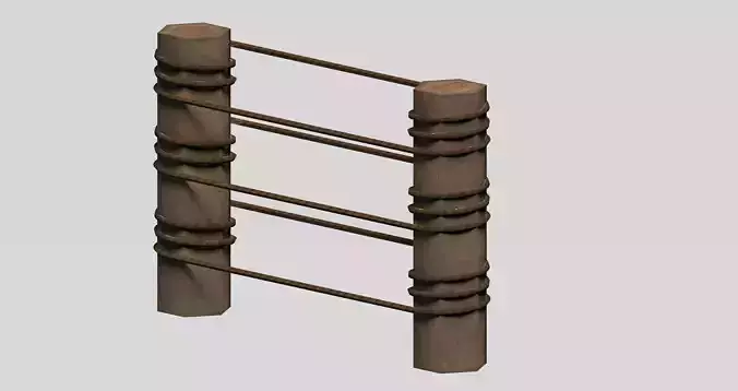 Rope wooden fence Low-poly 3D model