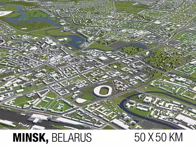 Minsk Belarus 50x50km 3D City Map