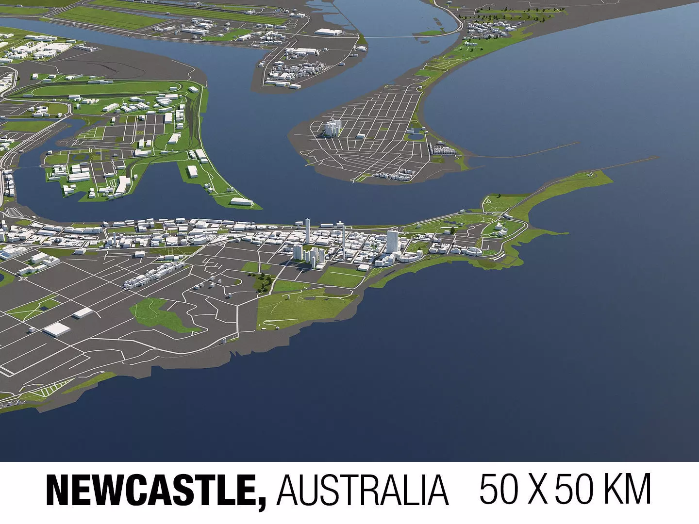 Newcastle Australia 50x50km 3D City Map 3D model_0