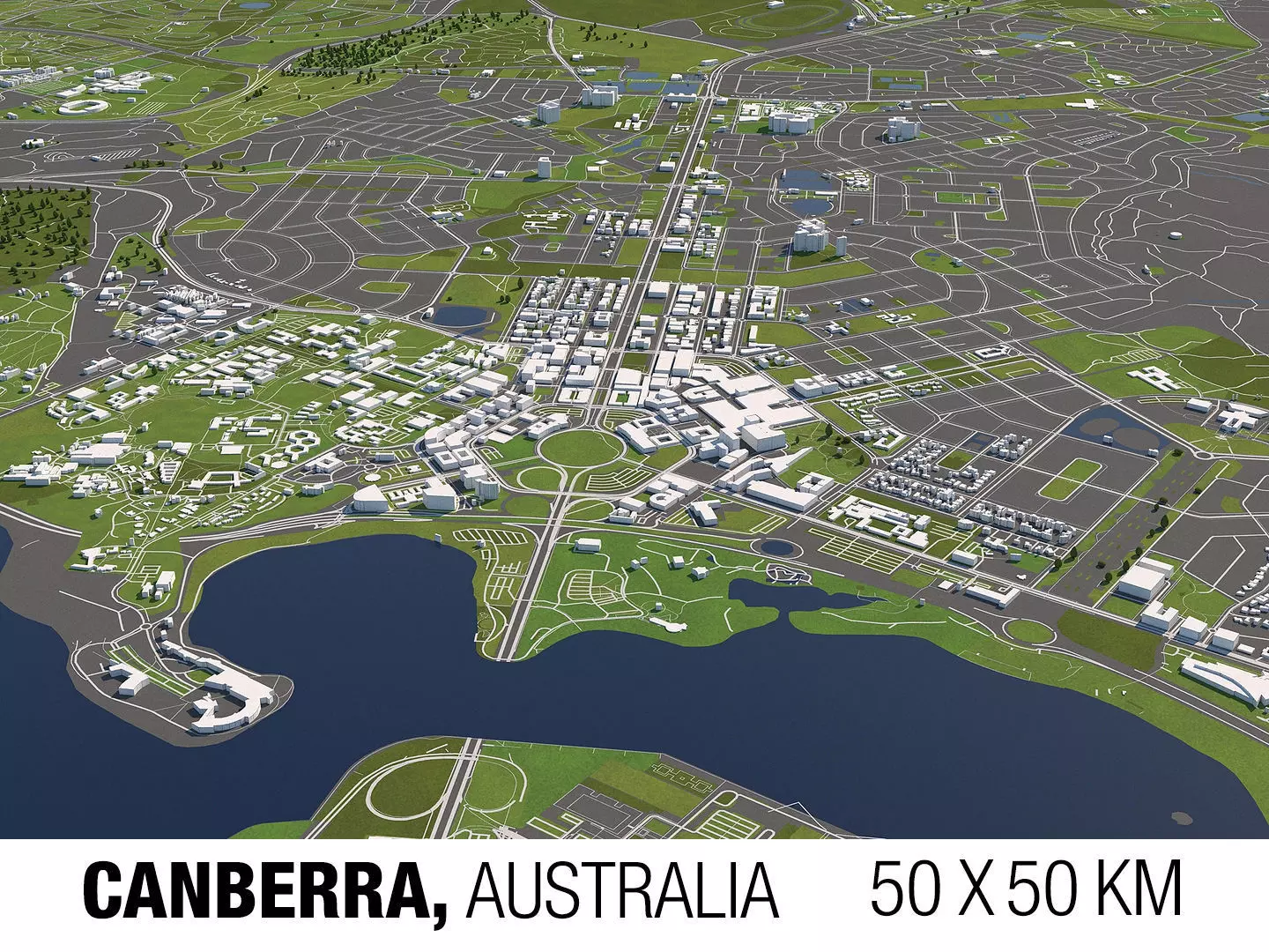 Canberra Australia 50x50km 3D City Map 3D model_0