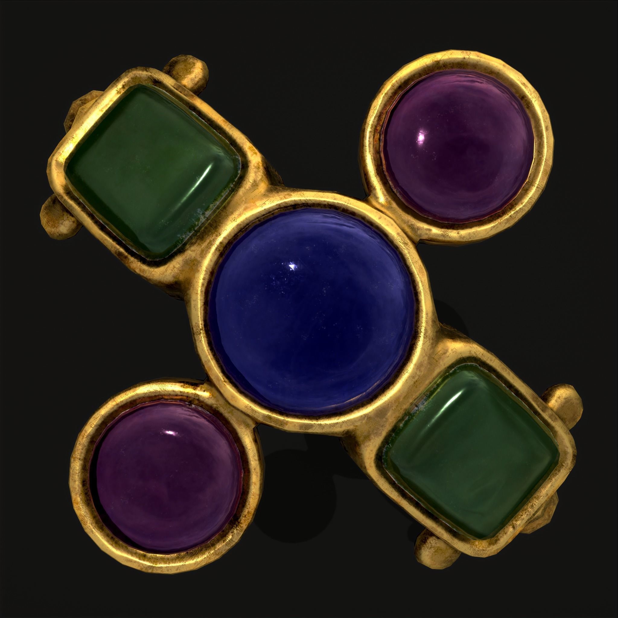 Medieval Ribbed Jeweled Golden Ring Low-poly 3D model_13
