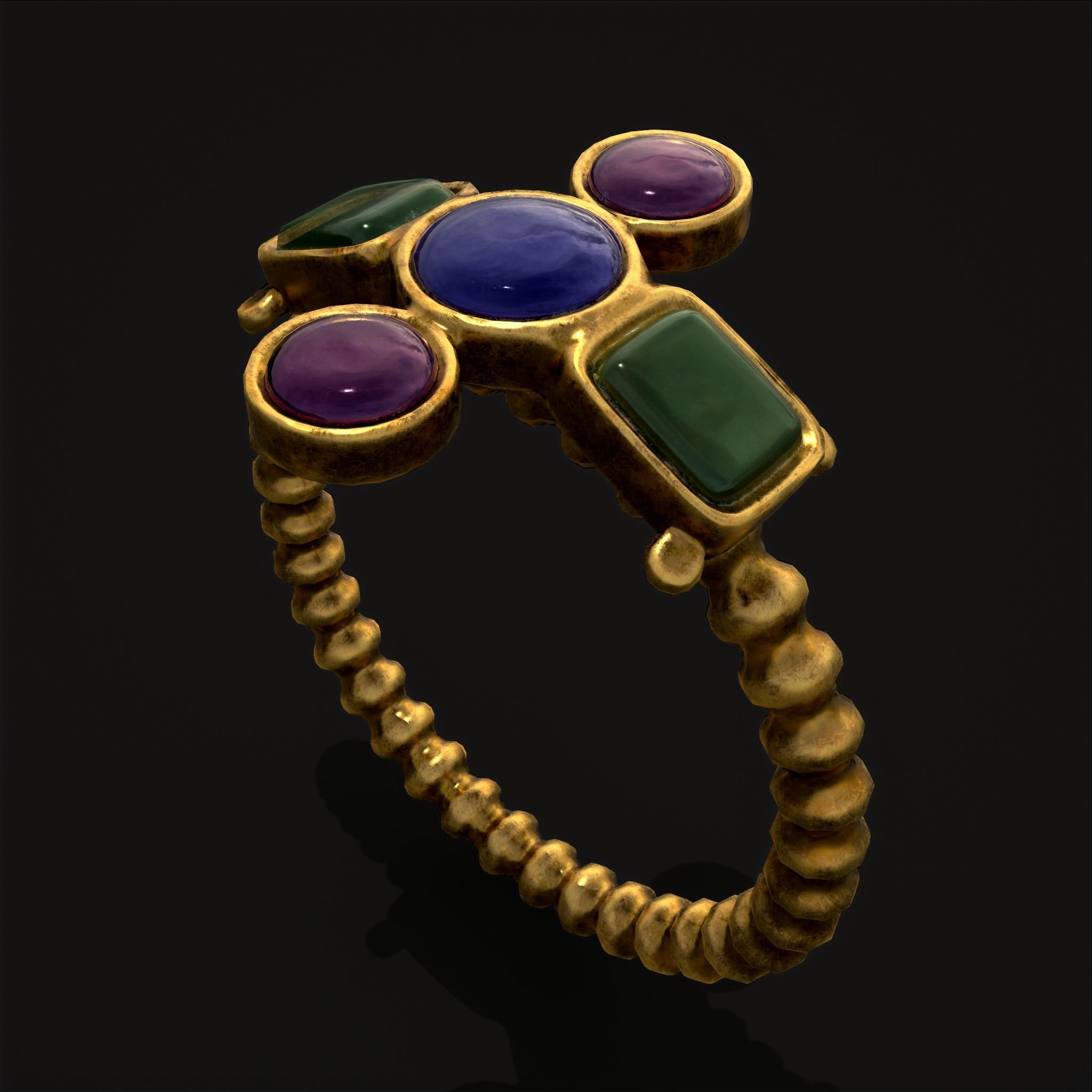 Medieval Ribbed Jeweled Golden Ring Low-poly 3D model_21