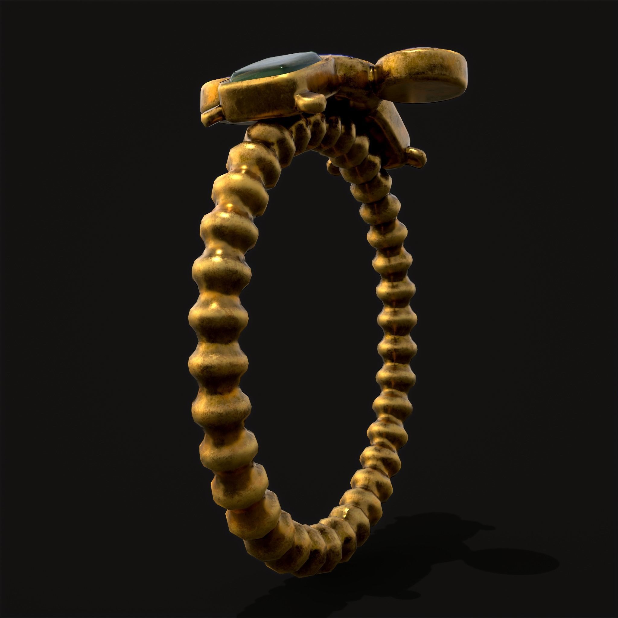 Medieval Ribbed Jeweled Golden Ring Low-poly 3D model_19