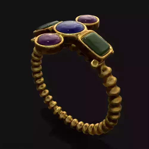 Medieval Ribbed Jeweled Golden Ring Low-poly 3D model