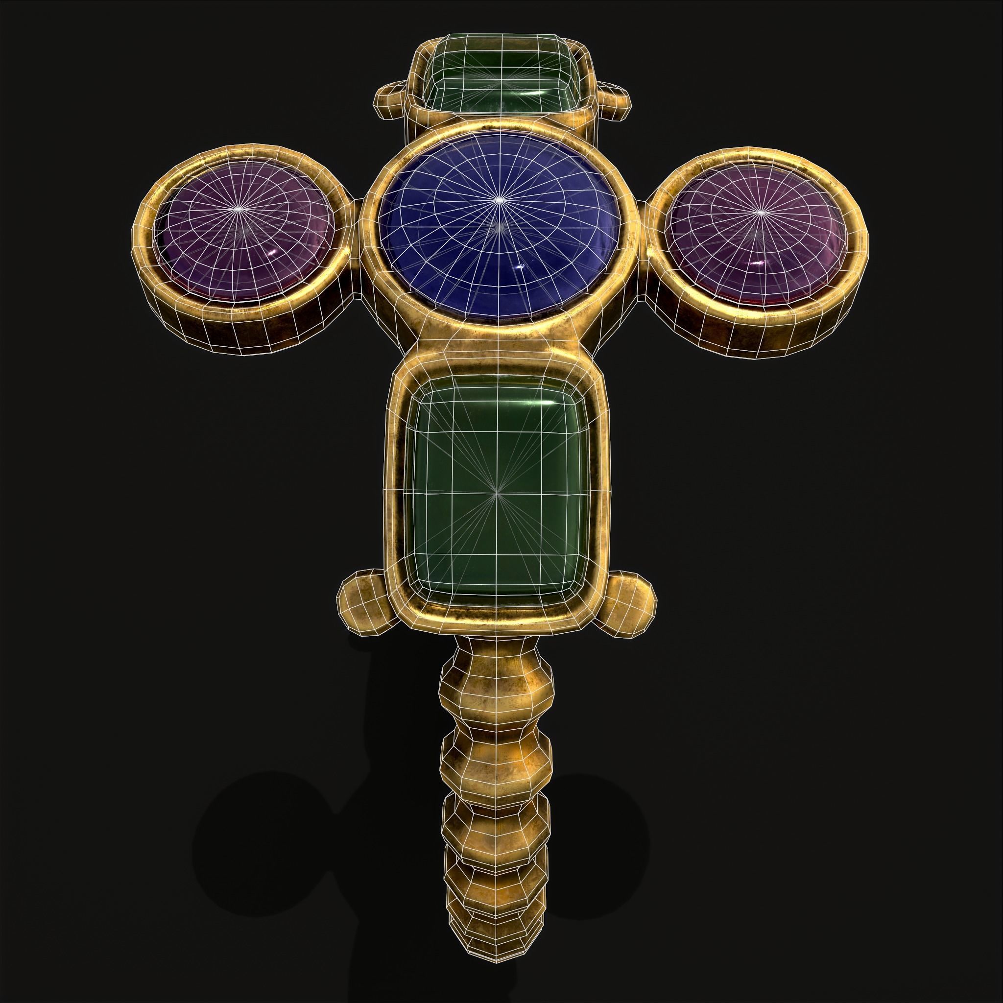 Medieval Ribbed Jeweled Golden Ring Low-poly 3D model_16