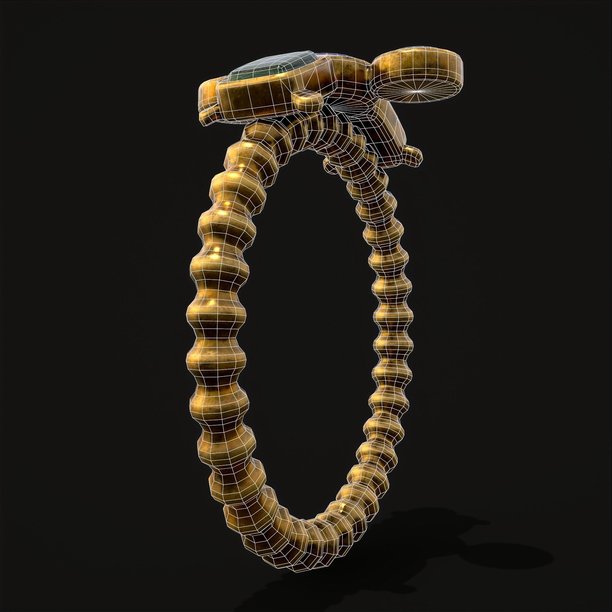 Medieval Ribbed Jeweled Golden Ring Low-poly 3D model_20