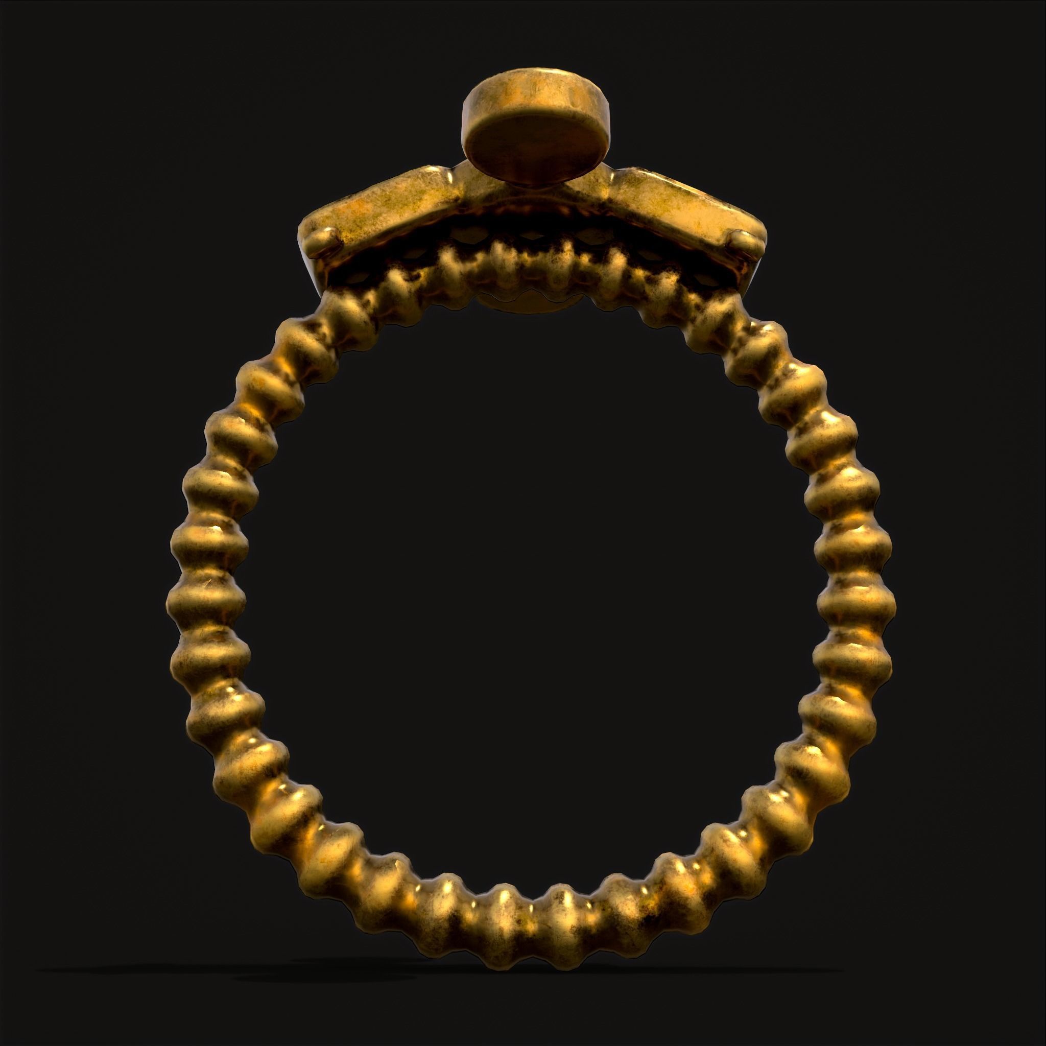 Medieval Ribbed Jeweled Golden Ring Low-poly 3D model_11