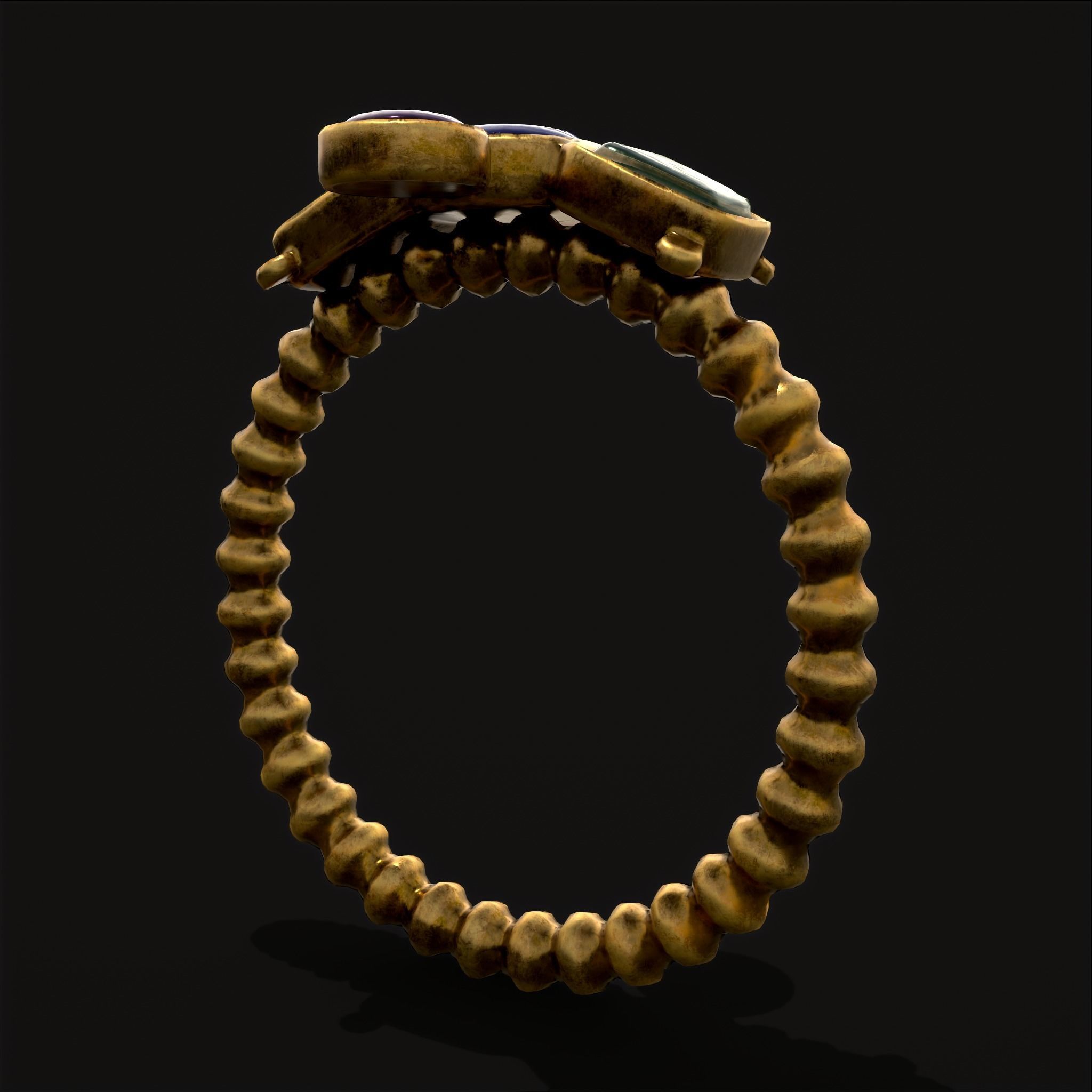 Medieval Ribbed Jeweled Golden Ring Low-poly 3D model_5