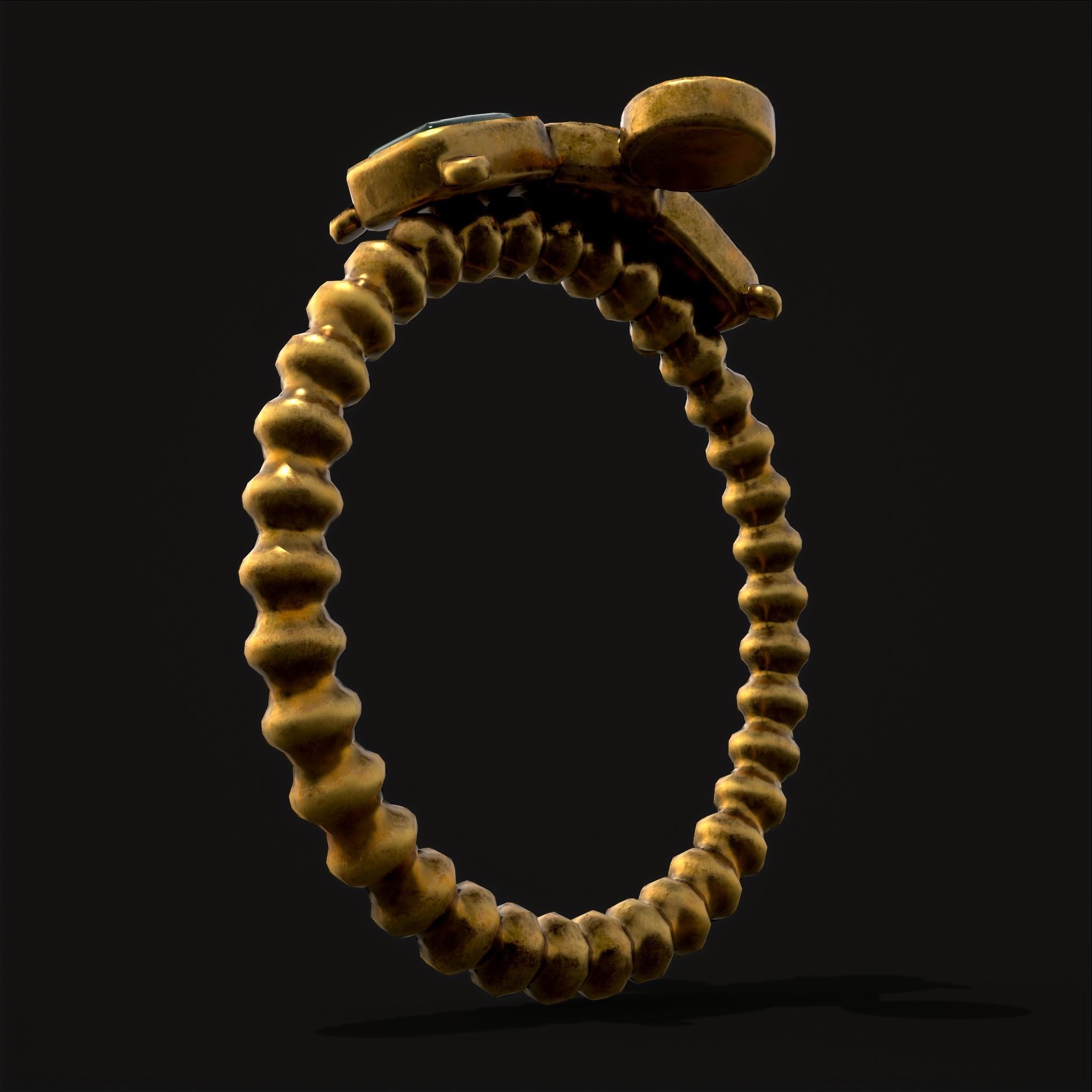 Medieval Ribbed Jeweled Golden Ring Low-poly 3D model_7