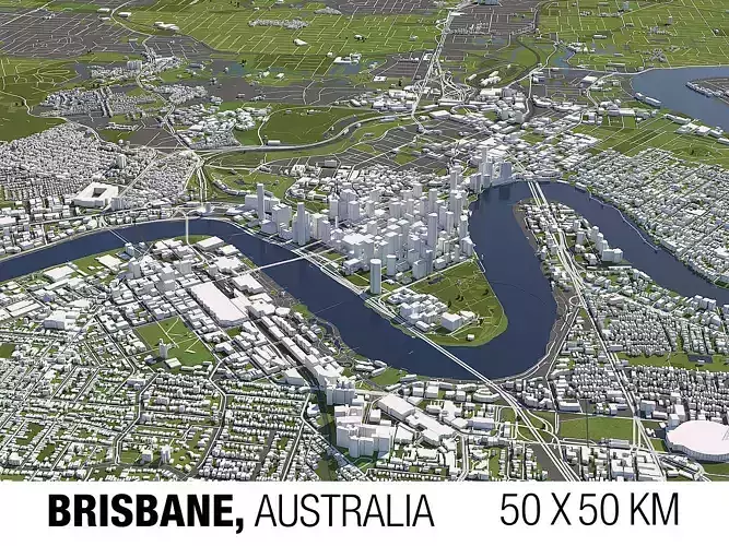 Brisbane Australia 50x50km 3D City Map 3D model