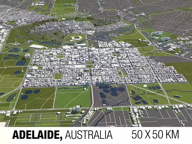 Adelaide Australia 50x50km 3D City Map 3D model