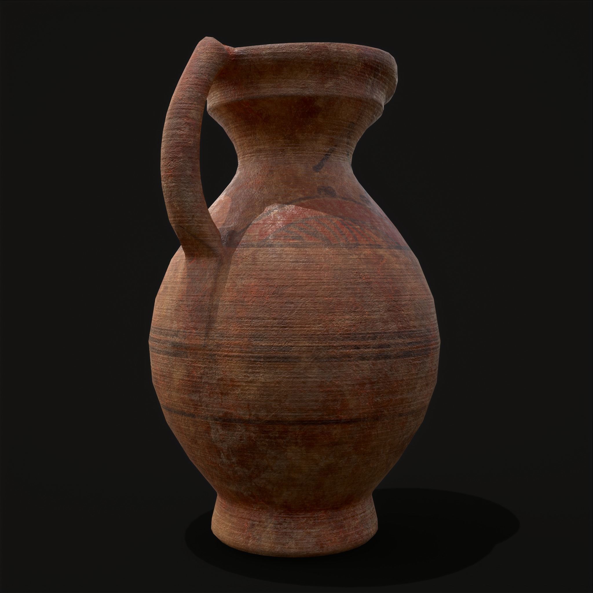 Decorated Medieval Earthenware Pitcher Low-poly 3D model_9