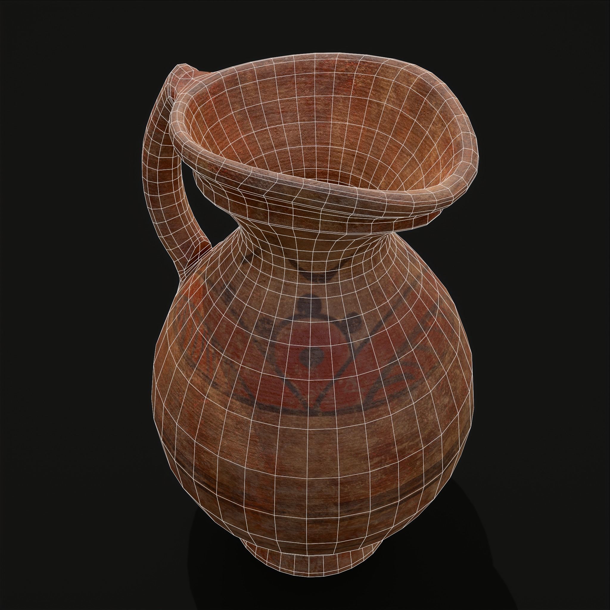Decorated Medieval Earthenware Pitcher Low-poly 3D model_4