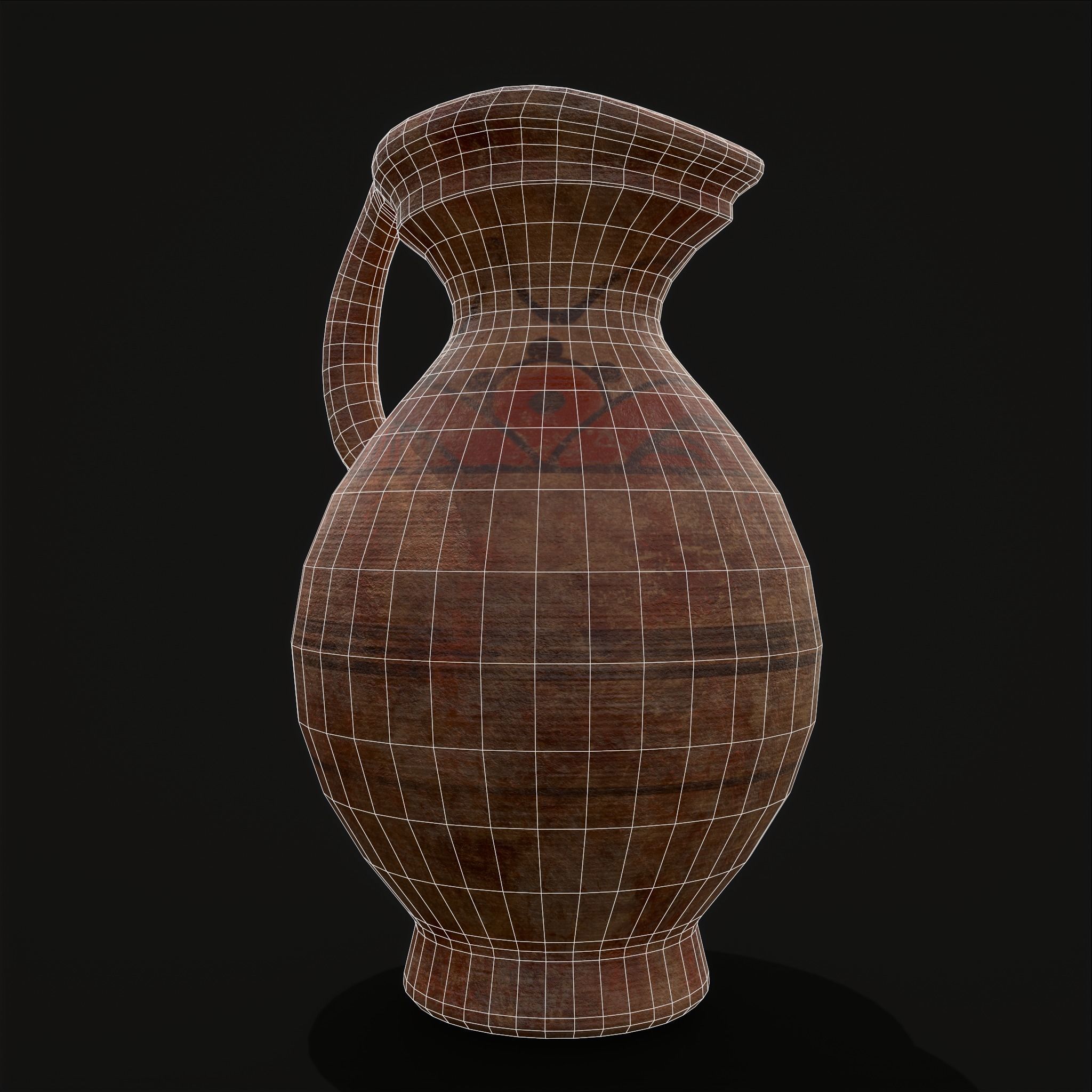 Decorated Medieval Earthenware Pitcher Low-poly 3D model_16