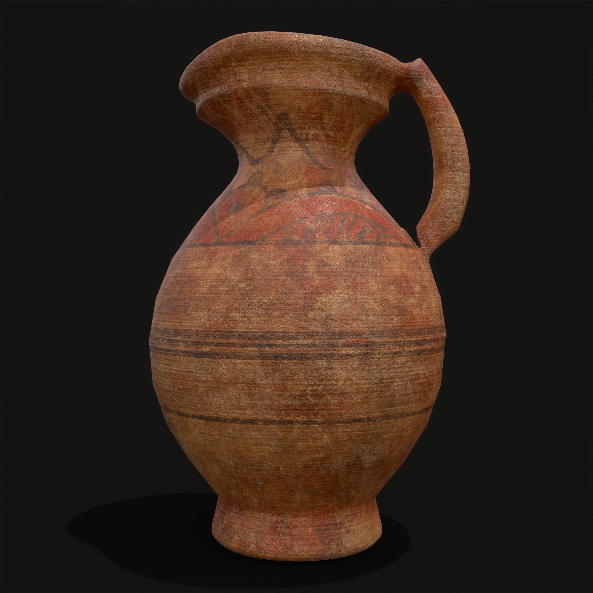 Decorated Medieval Earthenware Pitcher Low-poly 3D model_5
