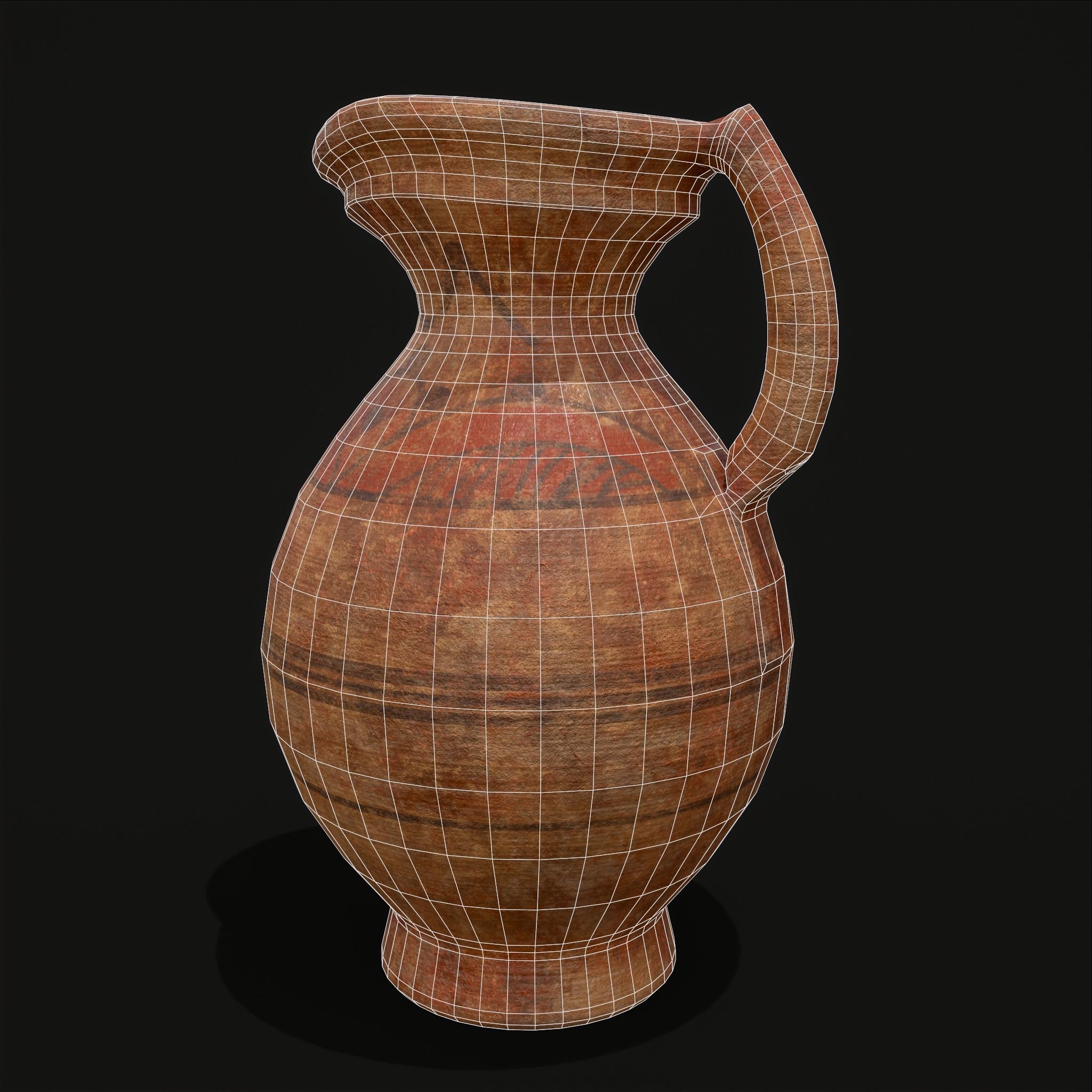 Decorated Medieval Earthenware Pitcher Low-poly 3D model_28