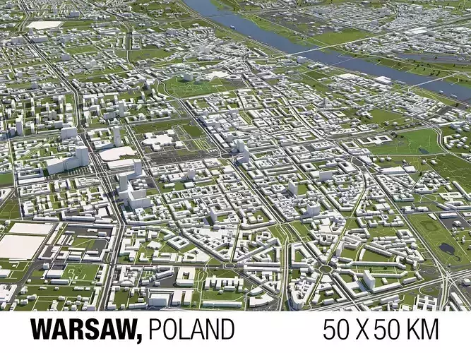 Warsaw Poland 50x50km 3D City Map