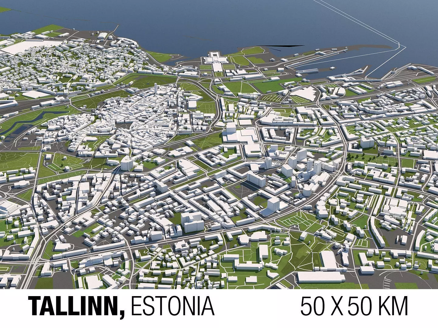 Tallinn Estonia 50x50km 3D City Map 3D model_0
